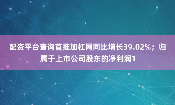 配资平台查询首推加杠网同比增长39.02%；归属于上市公司股东的净利润1